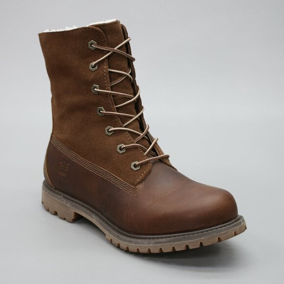 Timberland Ladies 8.5 Authentic Teddy Fleece Dark Brown Fold-Down Boots - 8328R - Picture 1 of 12